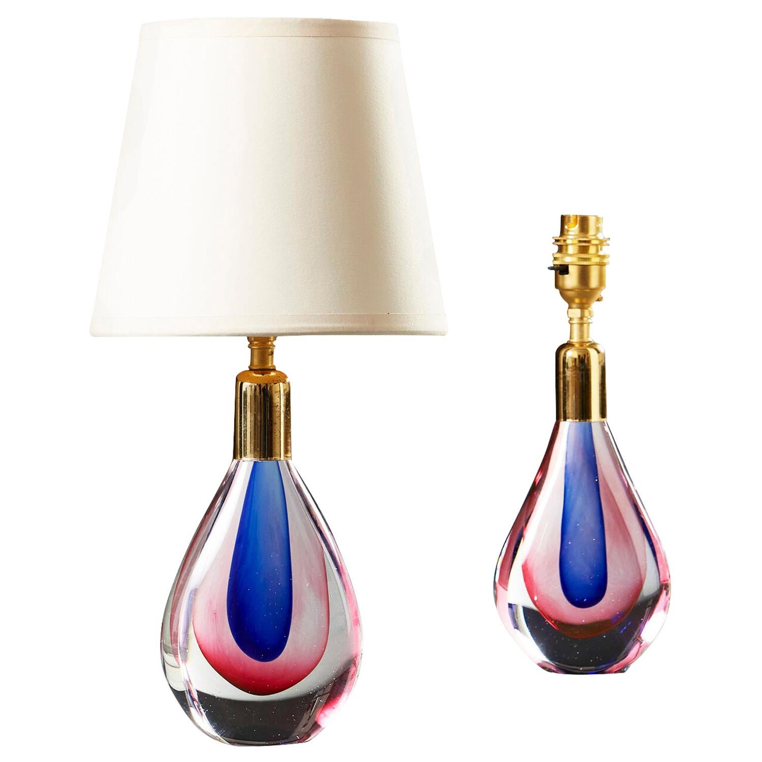 Pair of Murano Glass Teardrop Table Lamps