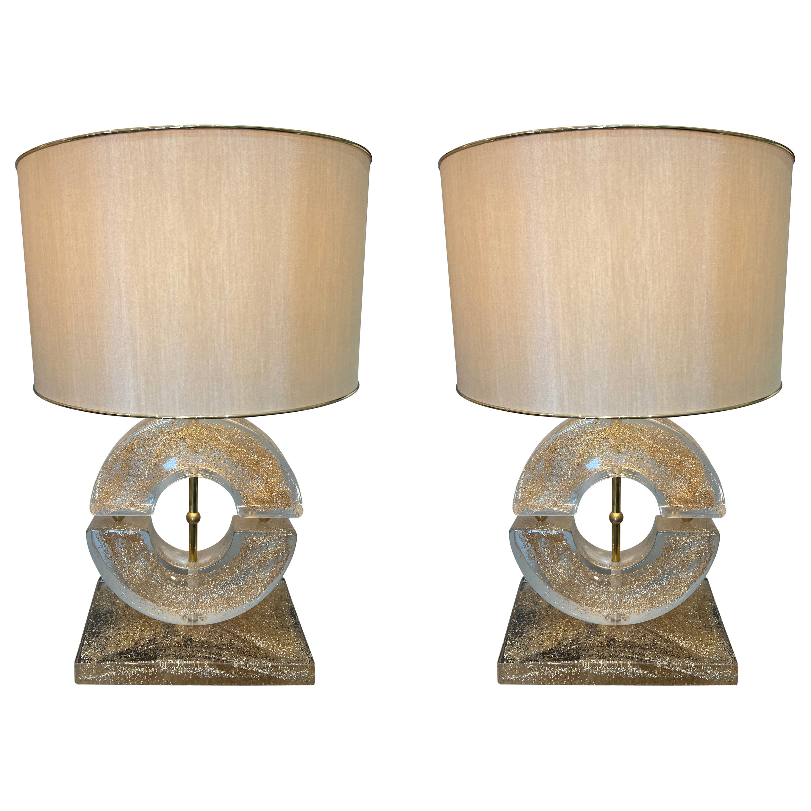Paire de lampes de Murano avec poussière d'or en vente