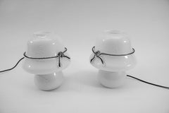 Paire de lampes de table en forme de champignon de Murano avec plaques d'argent fermées, années 1960
