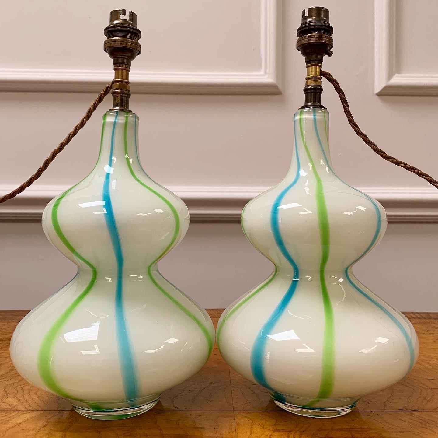 Italian A Pair of Murano Polychrome Double Gourd Lamps For Sale