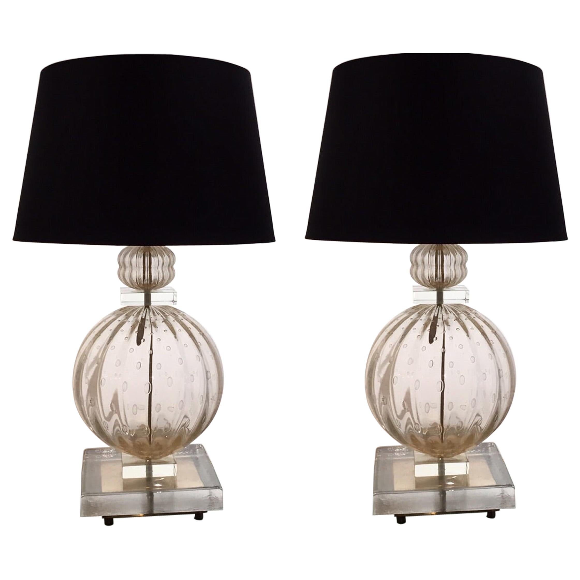 Oversized Pair of Murano Table Lamps Style of Barovier & Toso, circa 1960 For Sale