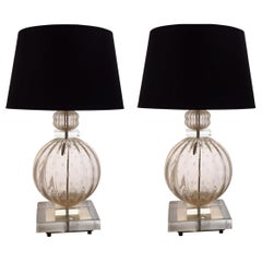 Oversized Pair of Murano Table Lamps Style of Barovier & Toso, circa 1960
