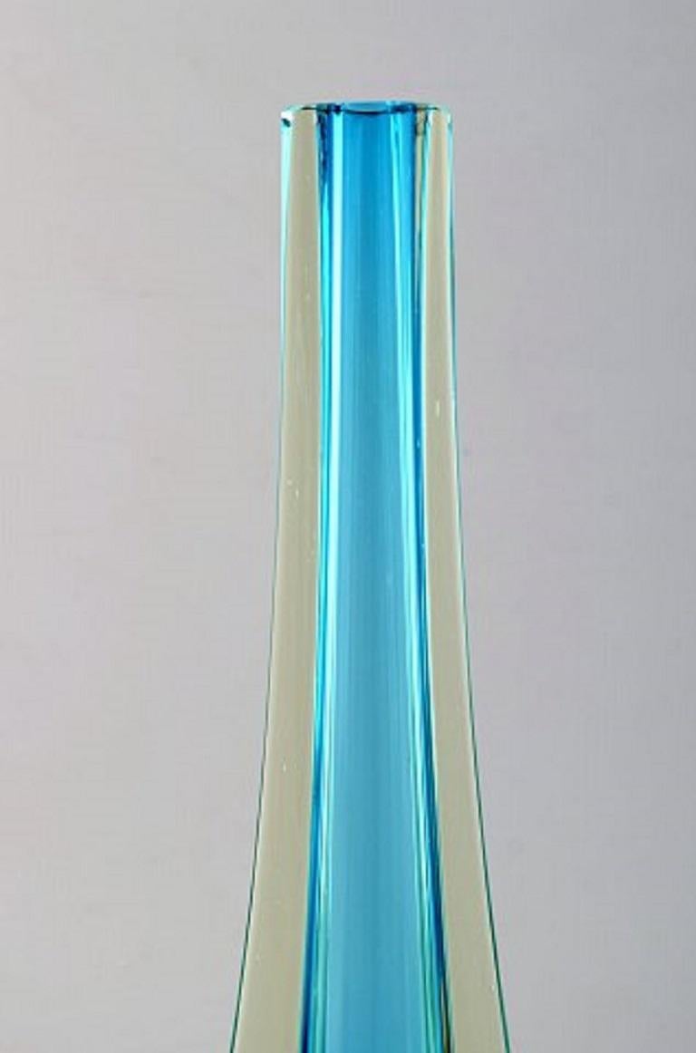 Mid-Century Modern Pair of Murano Vases in Light Blue and Smoke Colored, Mouth Blown Art Glass