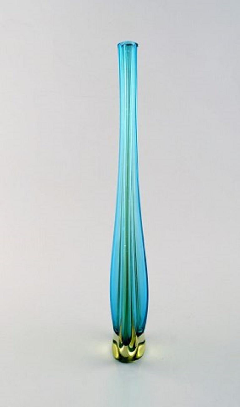 Italian Pair of Murano Vases in Light Blue and Smoke Colored, Mouth Blown Art Glass