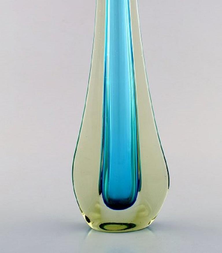 Pair of Murano Vases in Light Blue and Smoke Colored, Mouth Blown Art Glass In Good Condition In Copenhagen, DK