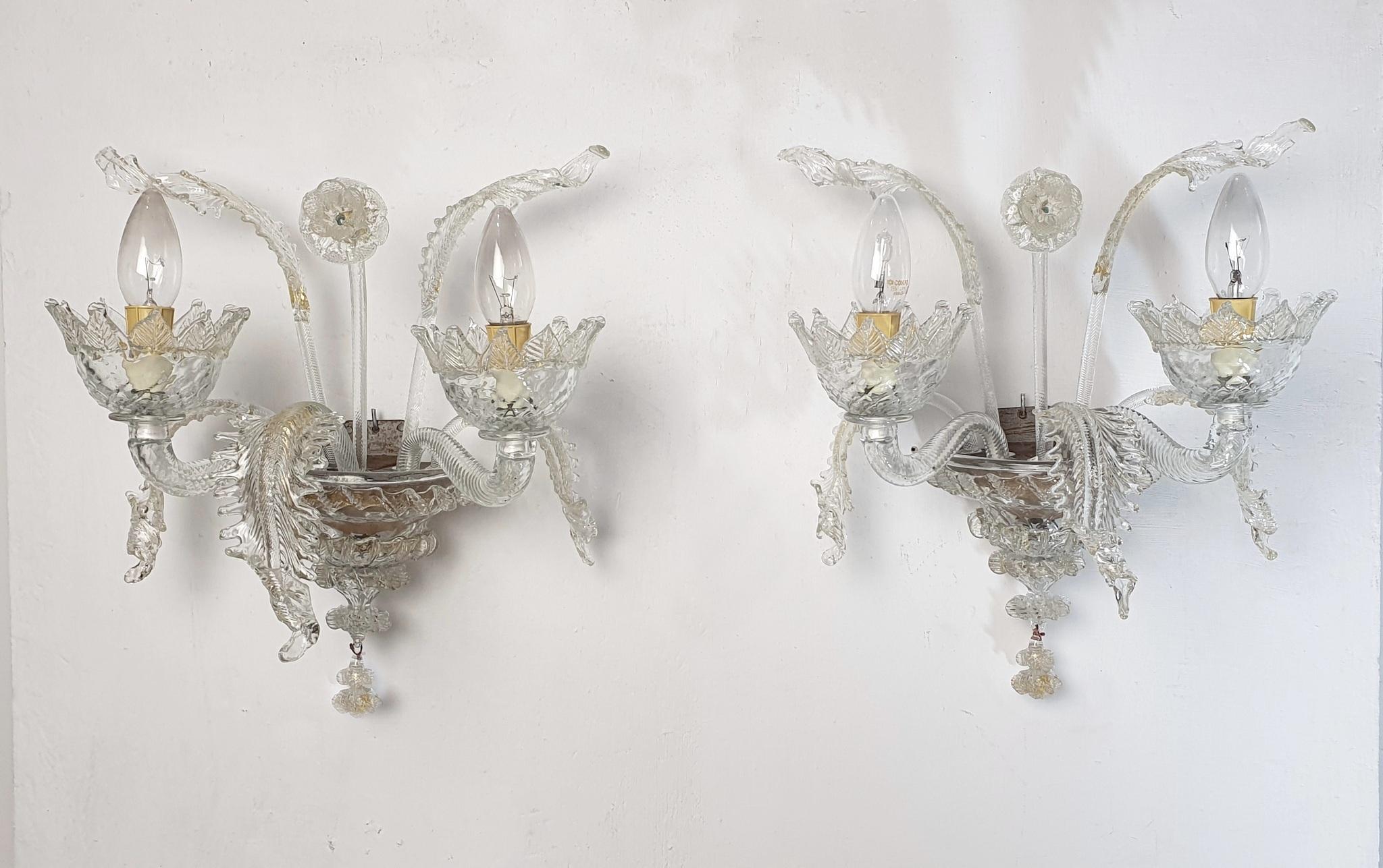 A Pair of Murano Wall Sconces Venetian Style circa 1940's 2