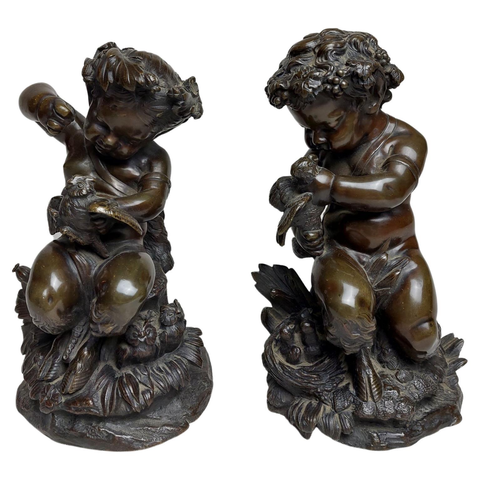 Pair of Murderous 19th Century Bronze Fawns For Sale