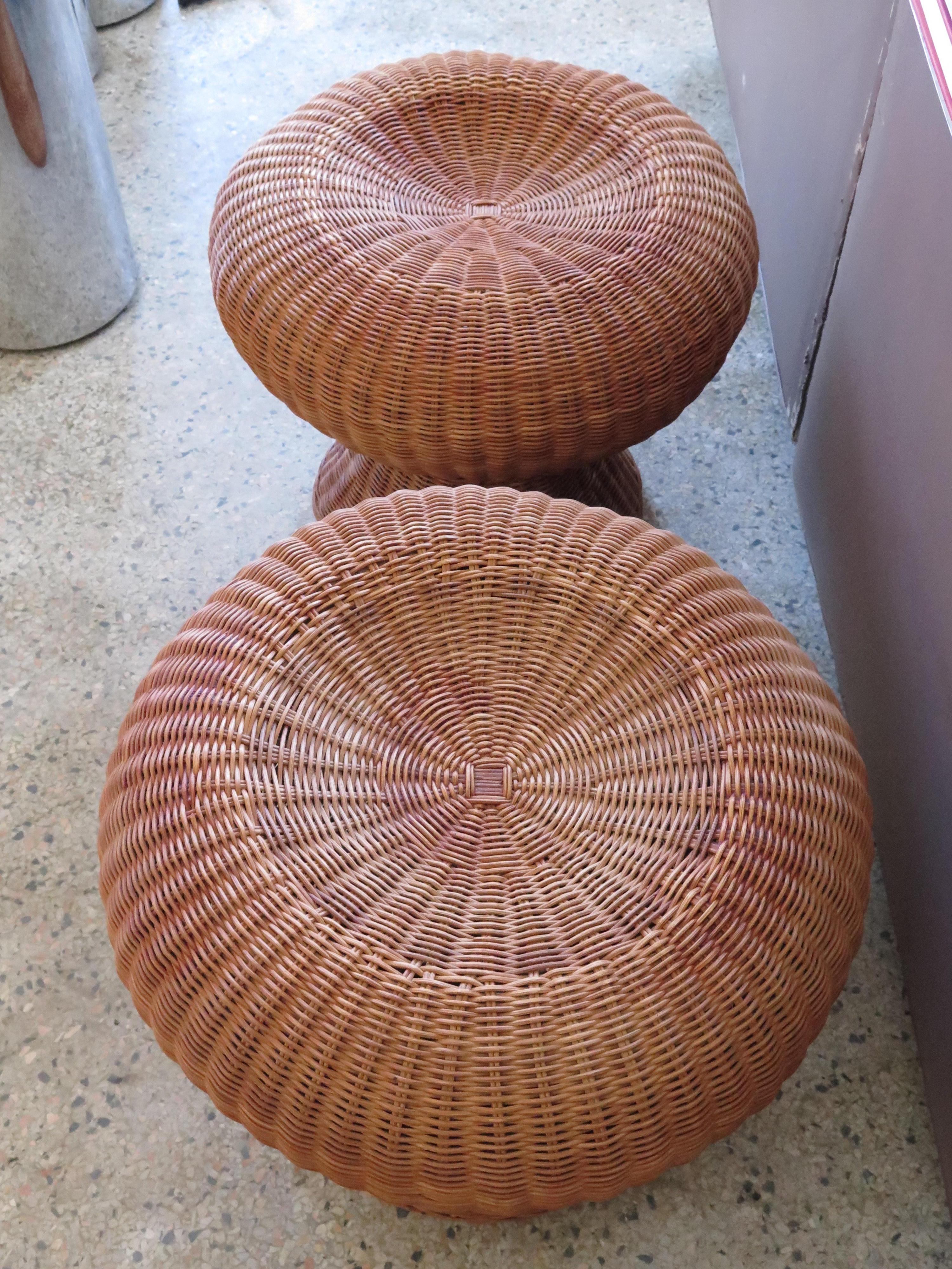 Late 20th Century A Pair of Wicker Mushroom Shaped Ottomans, circa 1970's For Sale
