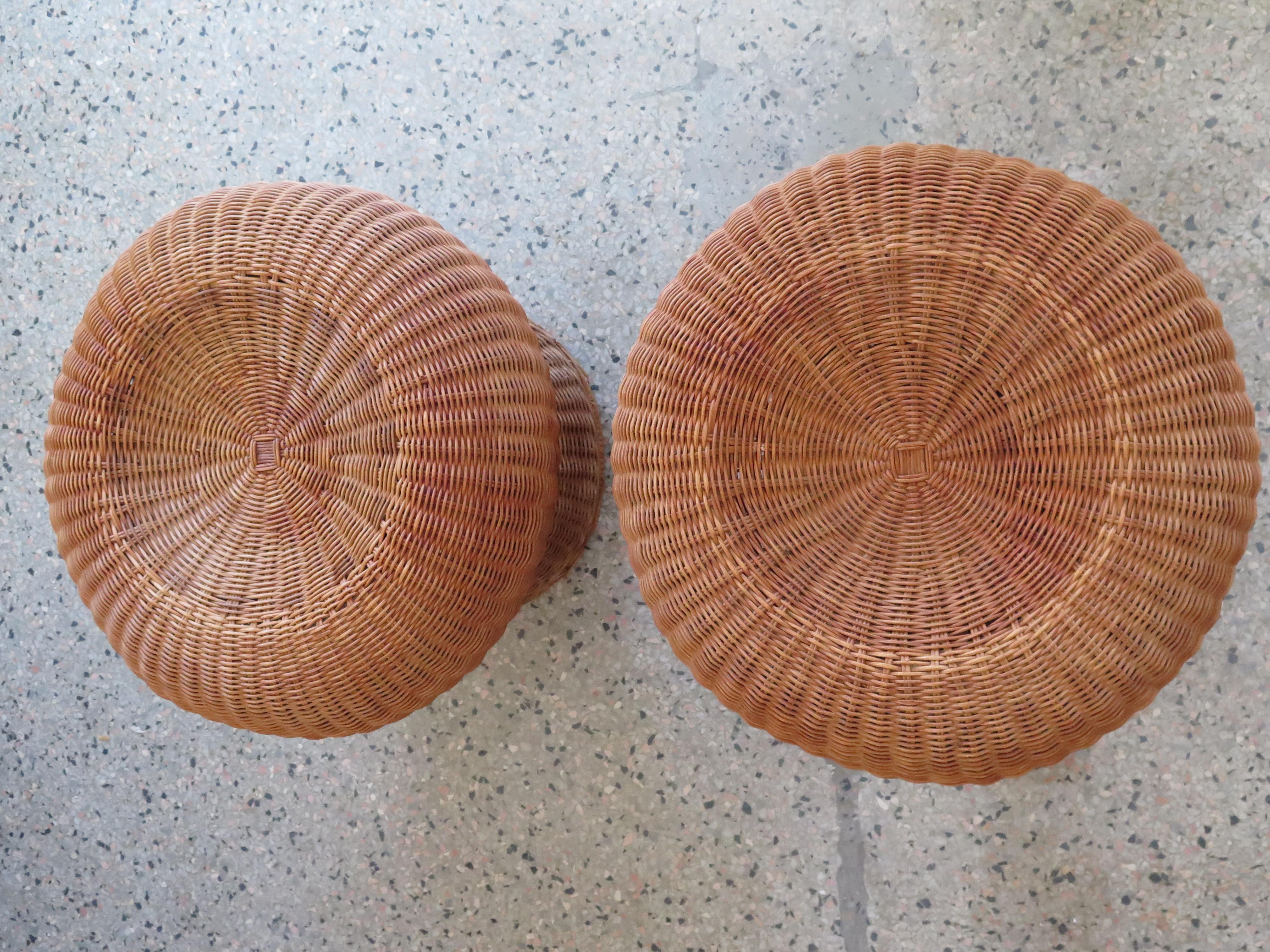 A Pair of Wicker Mushroom Shaped Ottomans, circa 1970's For Sale 2