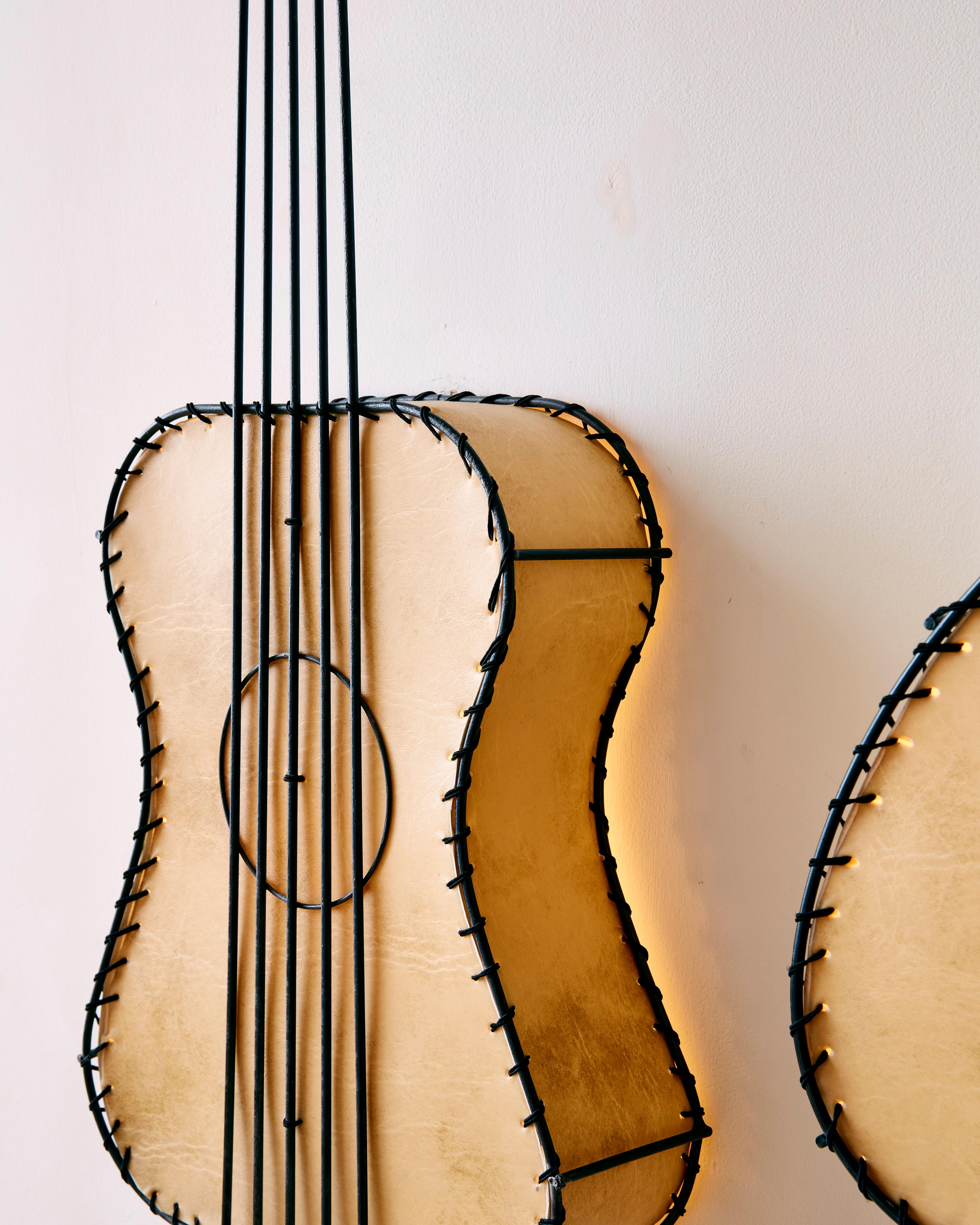 A Pair of Musical Instrument Wall Lamps by Frederic Weinberg In Good Condition For Sale In Long Island City, NY