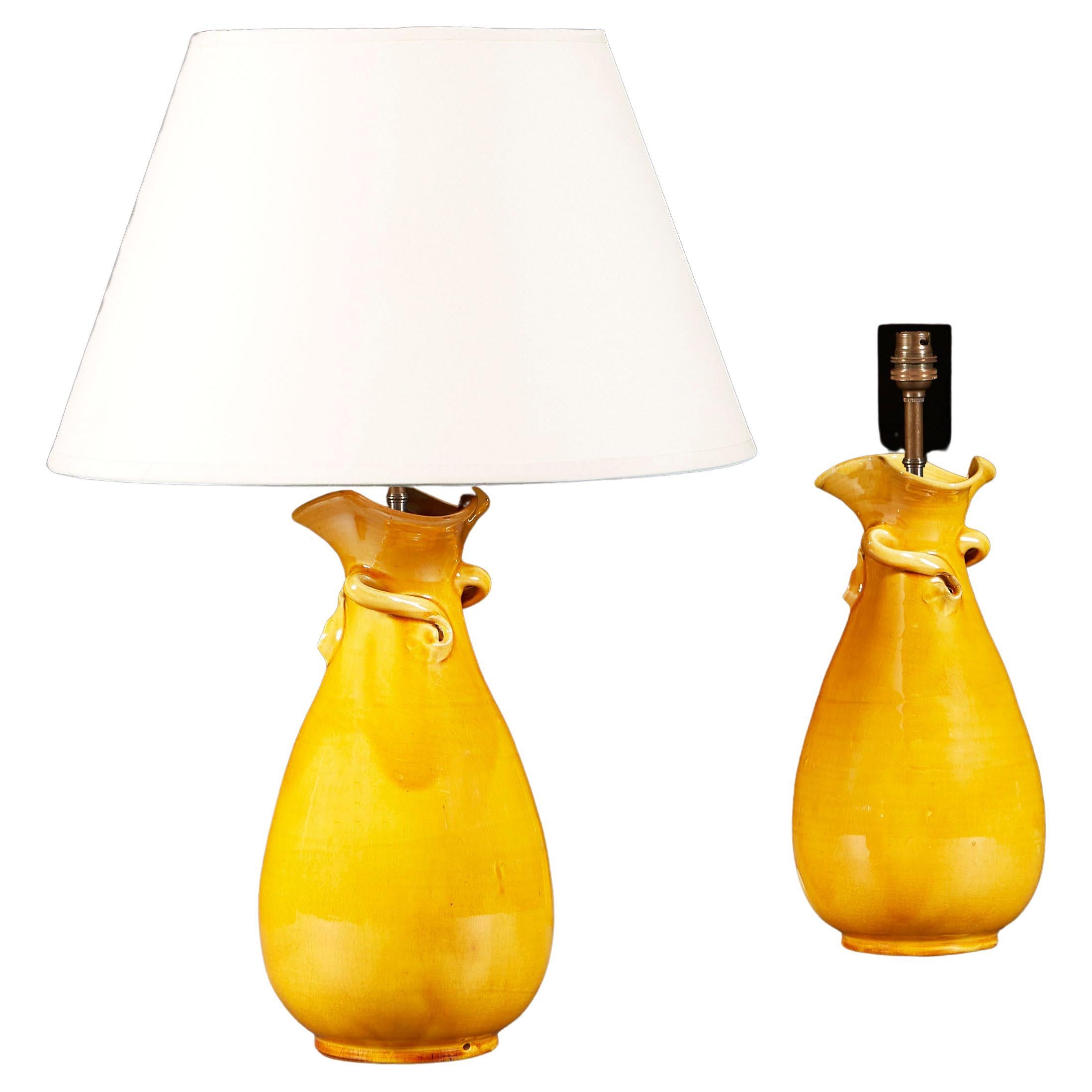 Pair of Mustard Yellow Glaze Lamps