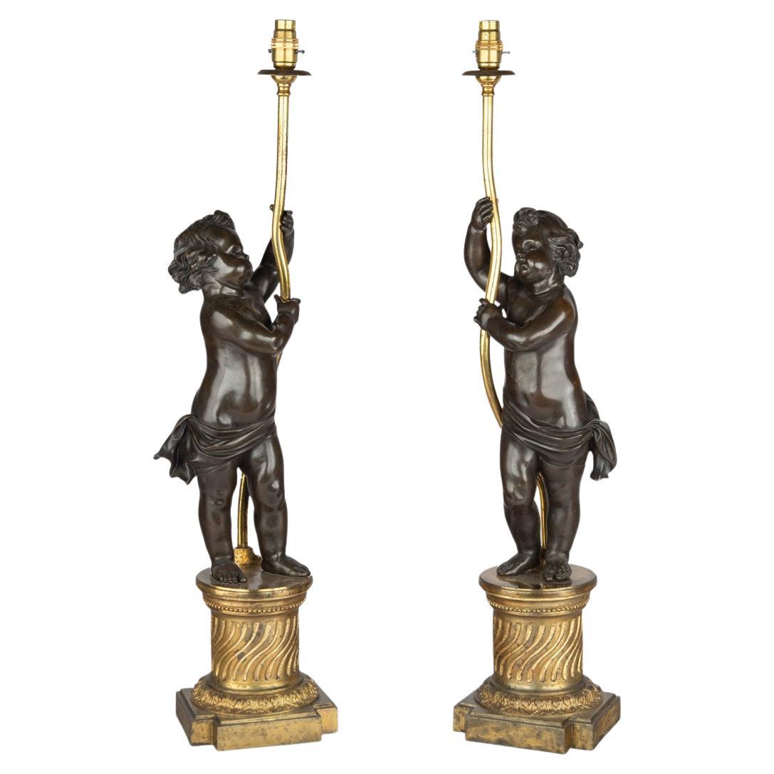 Paire de lampes de table Napoléon III en bronze et bronze doré