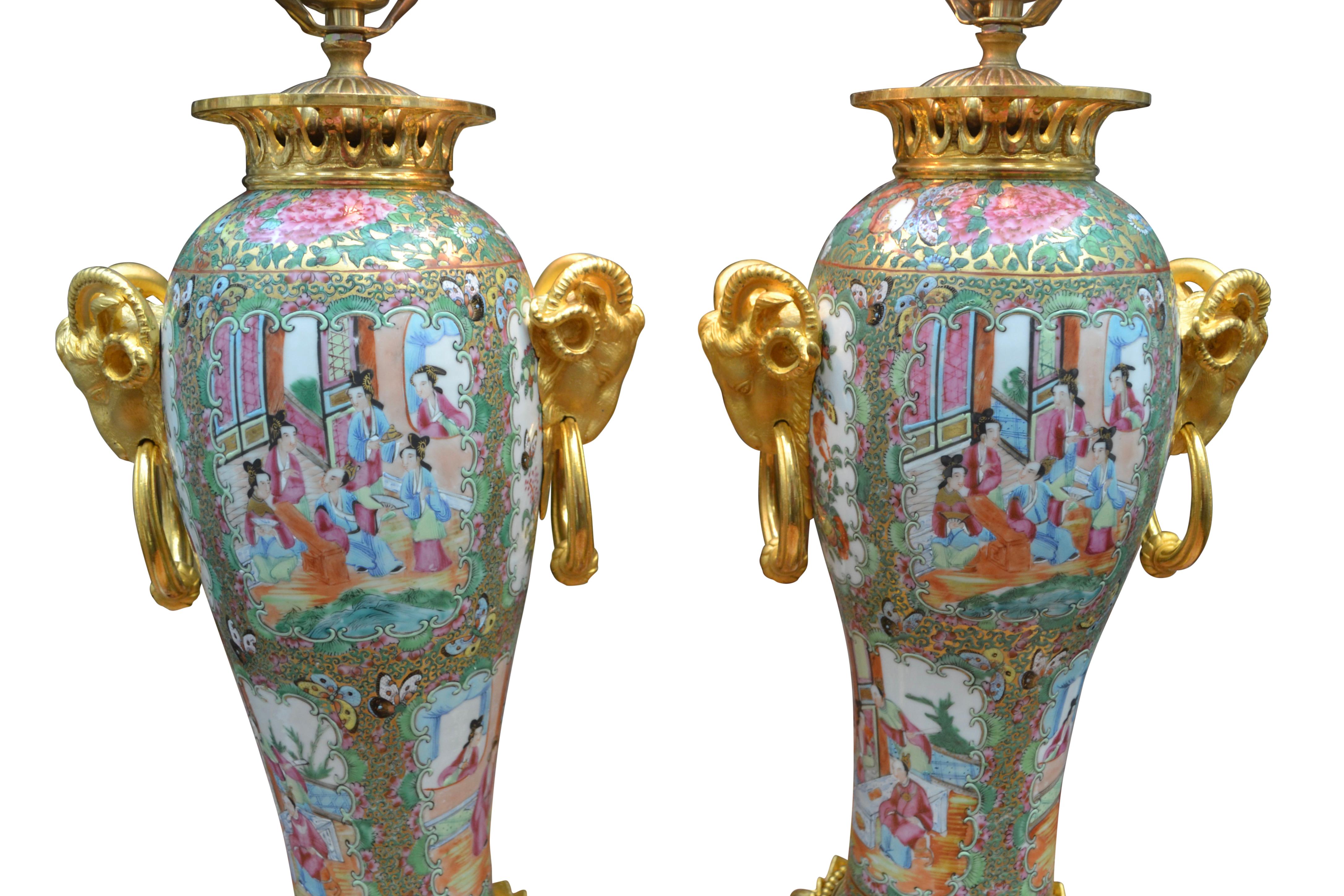 Pair of Napoleon III Chinese Famille Rose and Gilt Bronze Vase Lamps 2