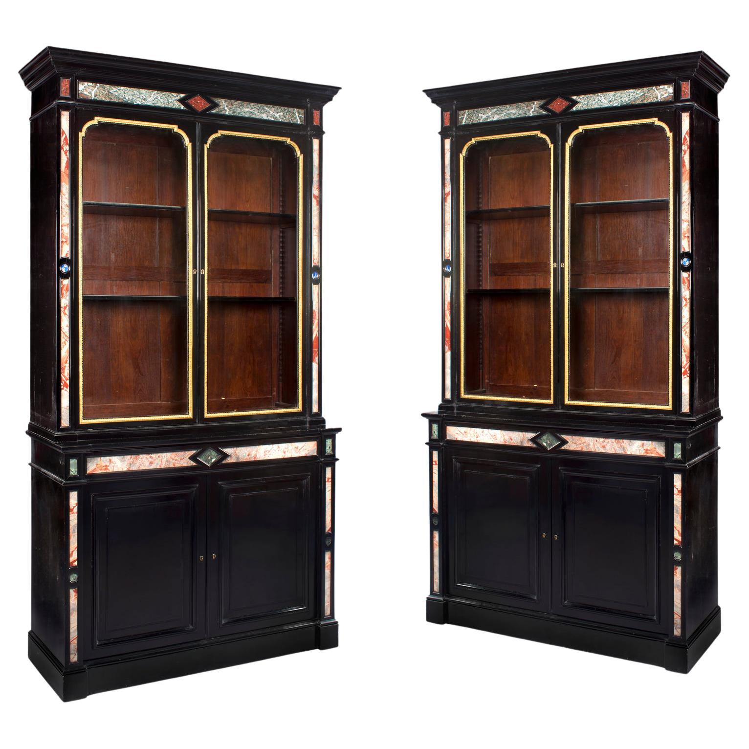 A Pair of Napoleon III Pietre Dure Bookcases For Sale