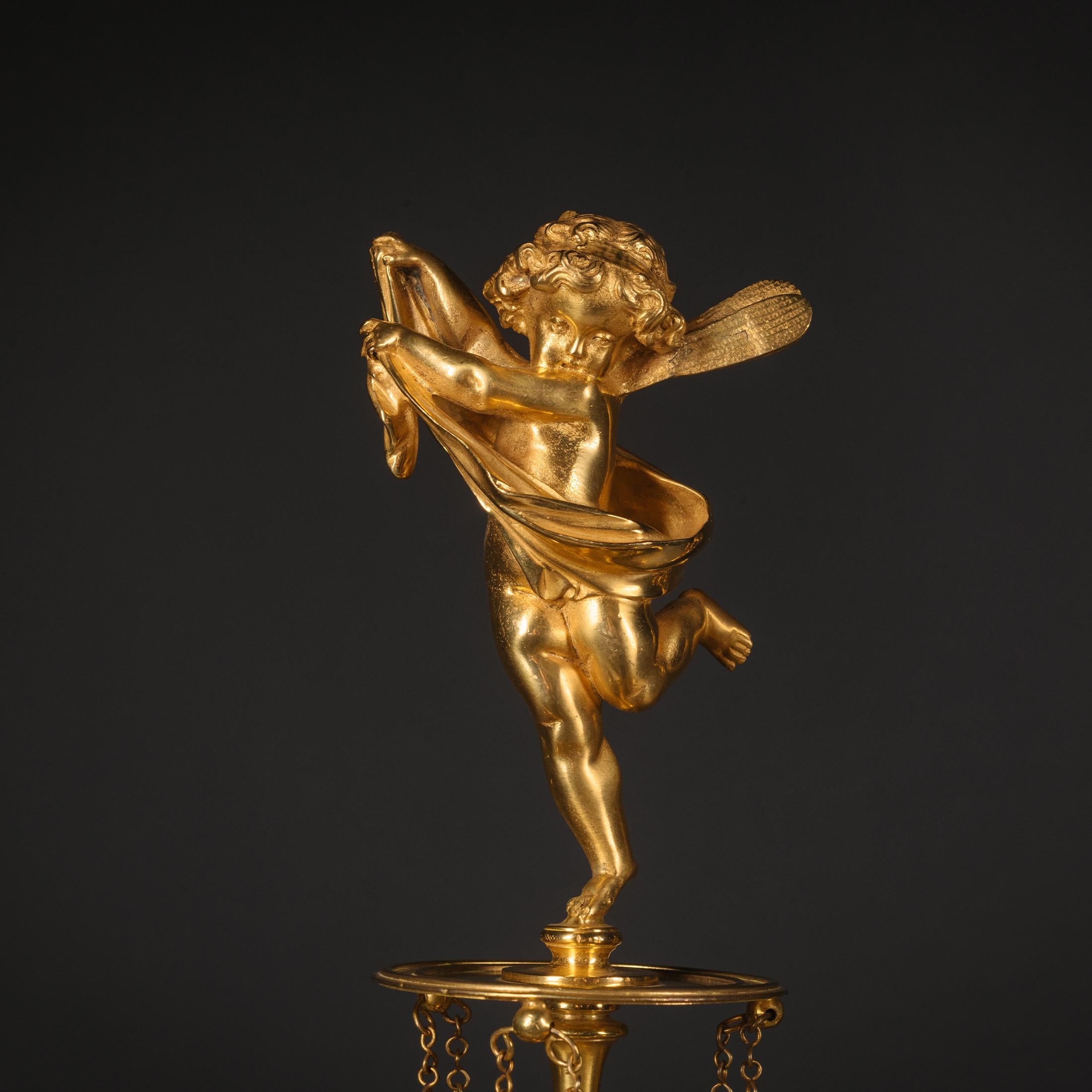 Dorato Coppia di candelabri a tre luci in bronzo dorato Napoleone III di Henri Picard in vendita