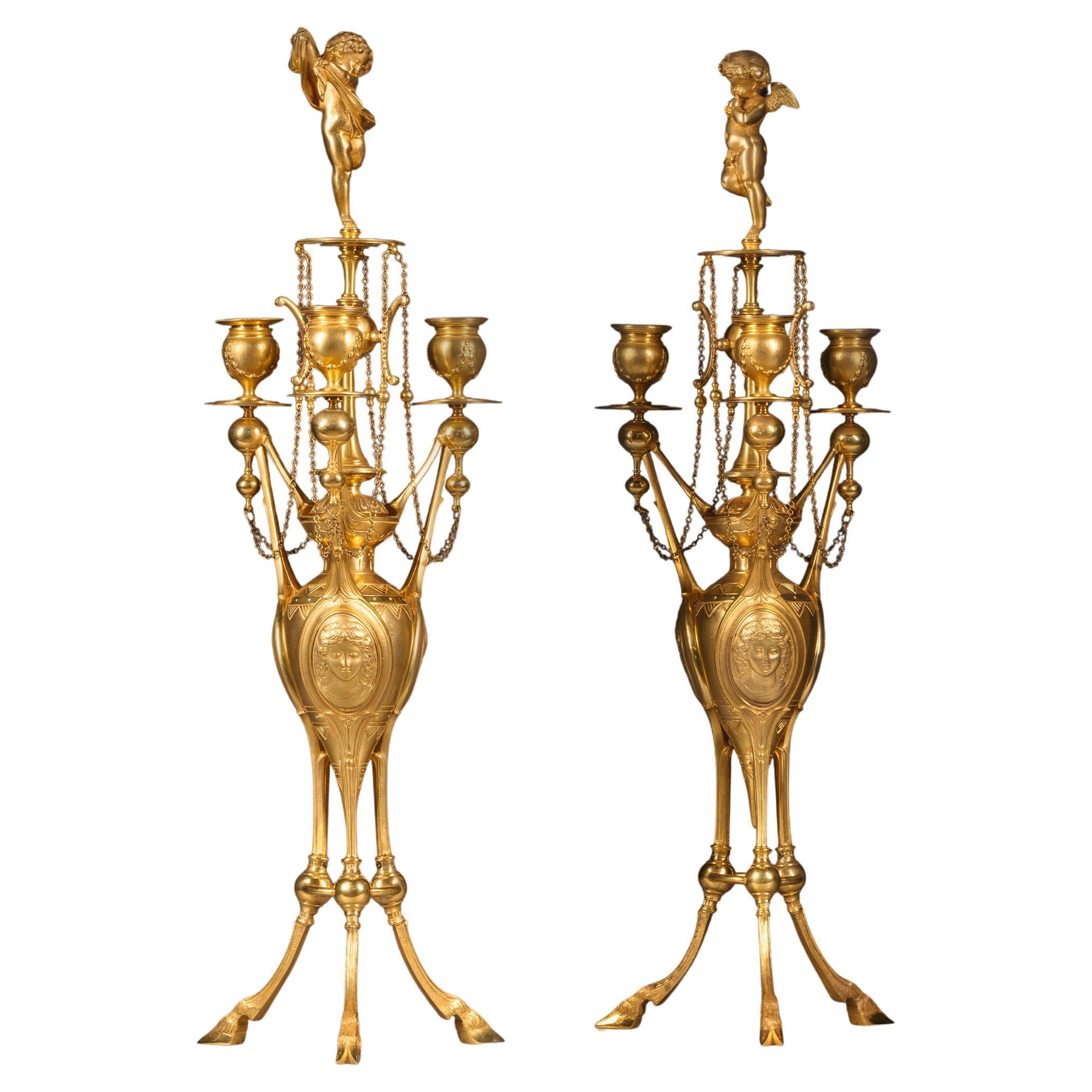 Pair of Napoleon III Gilt-Bronze Three-Light Candelabra by Henri Picard