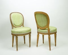 Pair of Napoleon III Giltwood and Green Silk Side Chairs