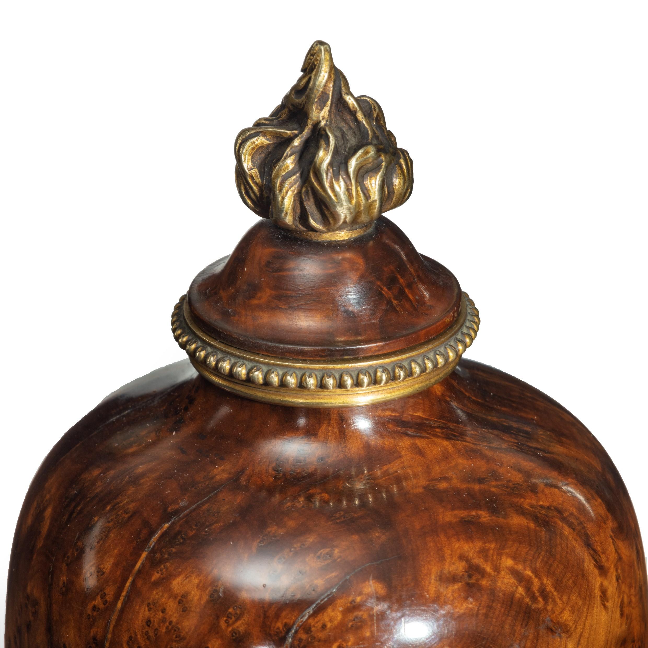 Pair of Napoleon III Moroccan Burr Thoya Wood Urns In Good Condition For Sale In Lymington, Hampshire