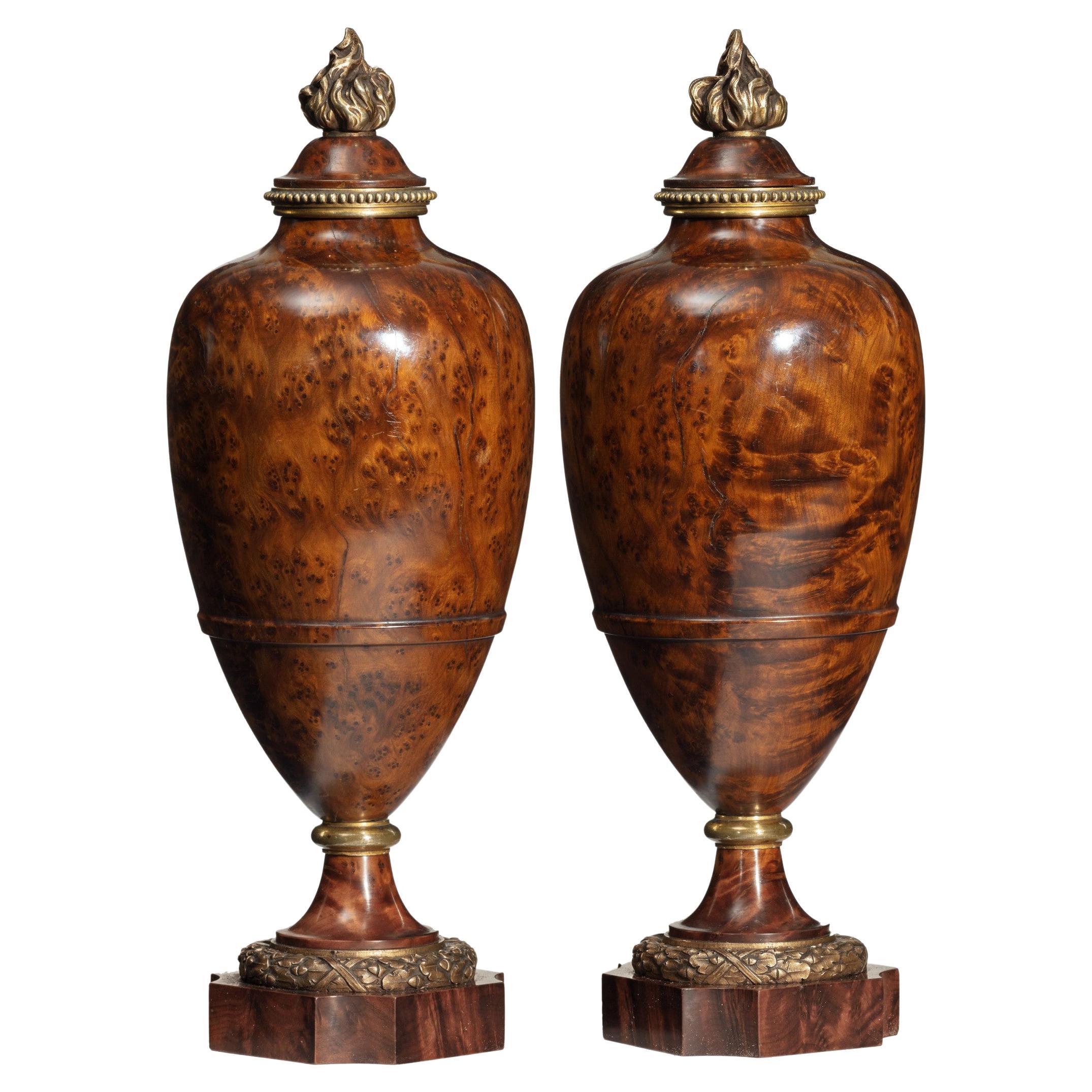 Pair of Napoleon III Moroccan Burr Thoya Wood Urns For Sale