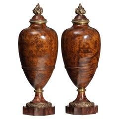 Antique Pair of Napoleon III Moroccan Burr Thoya Wood Urns