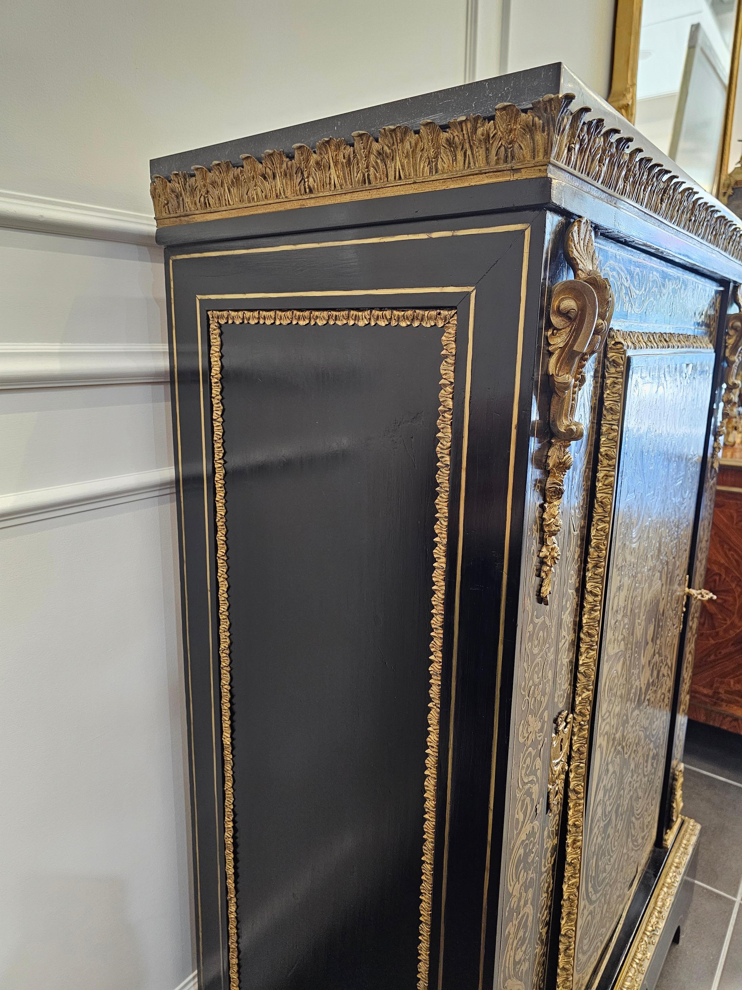 Pair of Napoleon III Ormolu-Mounted Inlaid Boulle Pier Cabinets For Sale 3