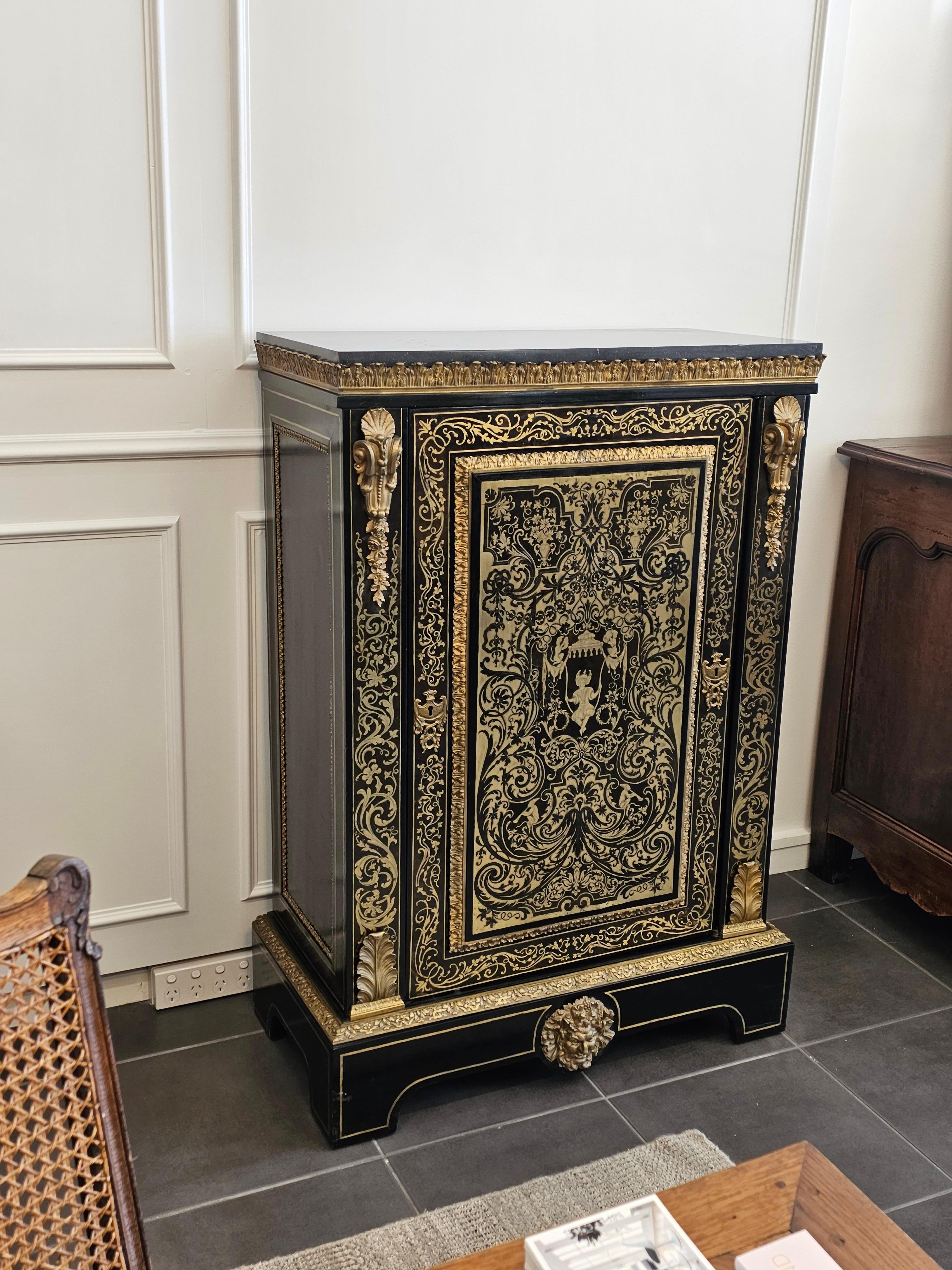 Régence Pair of Napoleon III Ormolu-Mounted Inlaid Boulle Pier Cabinets For Sale