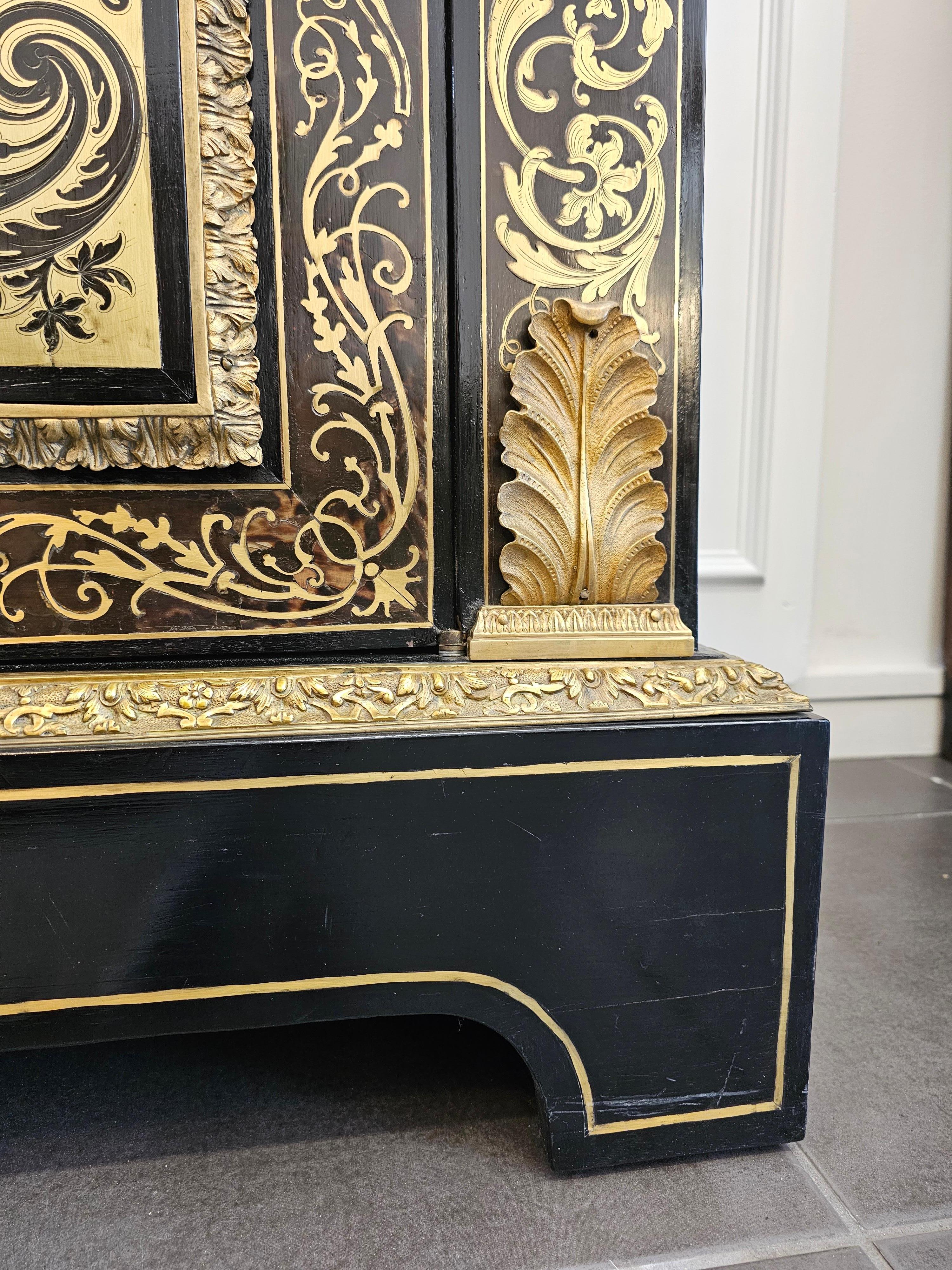 Ebonized Pair of Napoleon III Ormolu-Mounted Inlaid Boulle Pier Cabinets For Sale