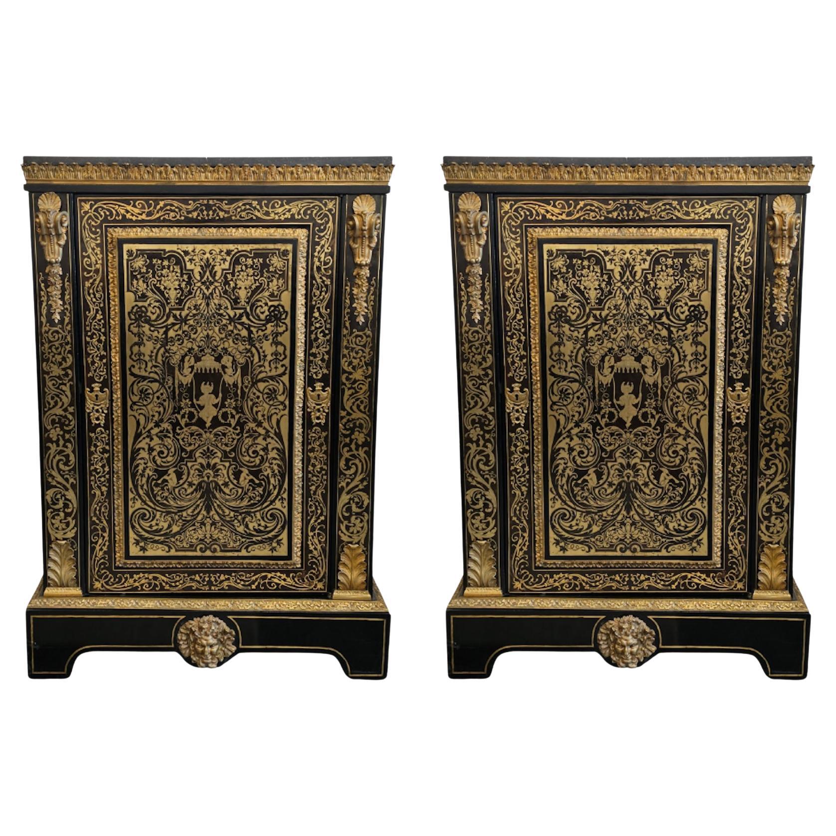 Pair of Napoleon III Ormolu-Mounted Inlaid Boulle Pier Cabinets For Sale