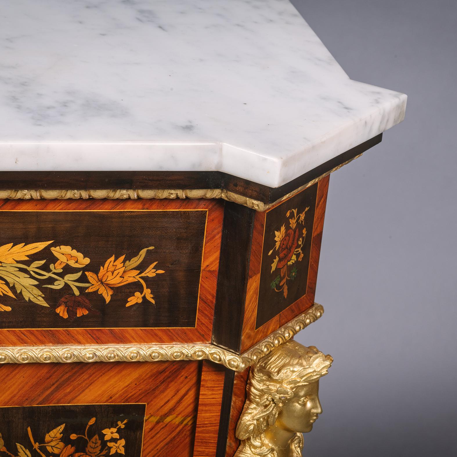19th Century Pair of Napoleon III Ormolu-Mounted Marquetry Side Cabinets For Sale