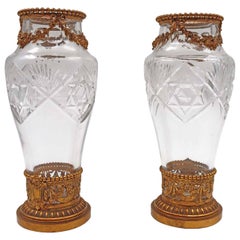 Pair of Napoleon III Period Chased Crystal Vases