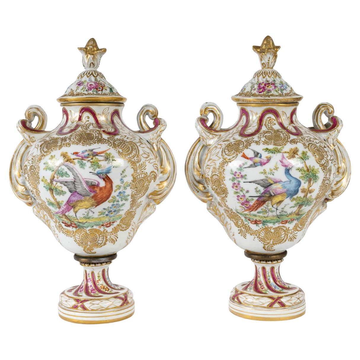 A Pair of Napoleon III Period Porcelain Covered Vases, 19th Century.