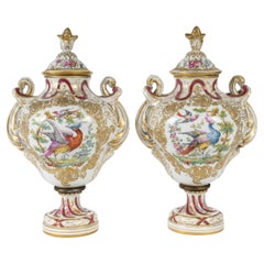 A Pair of Napoleon III Period Porcelain Covered Vases, 19th Century.