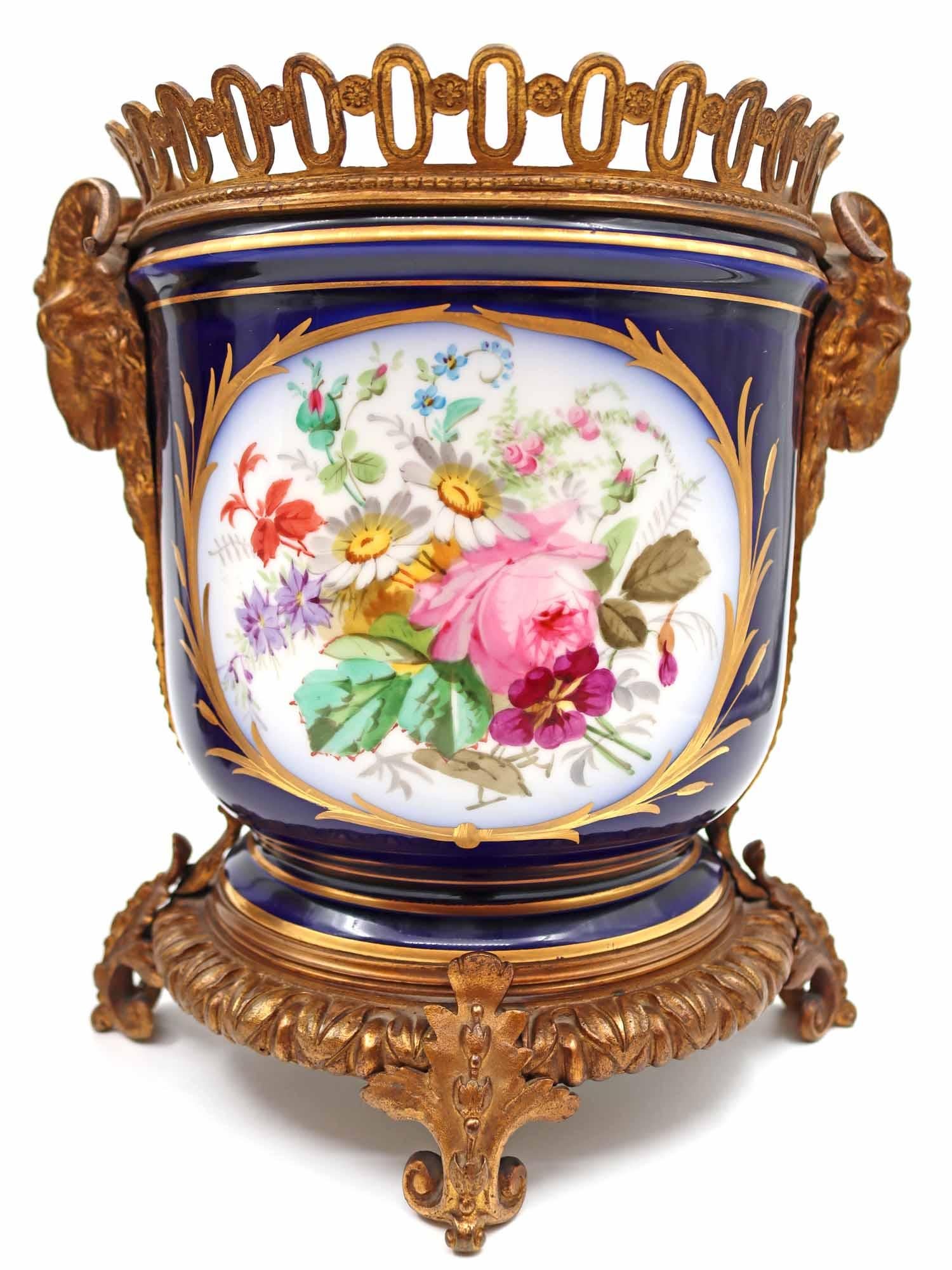 European Pair of Napoleon III Porcelain and Gilt Bronze Planters