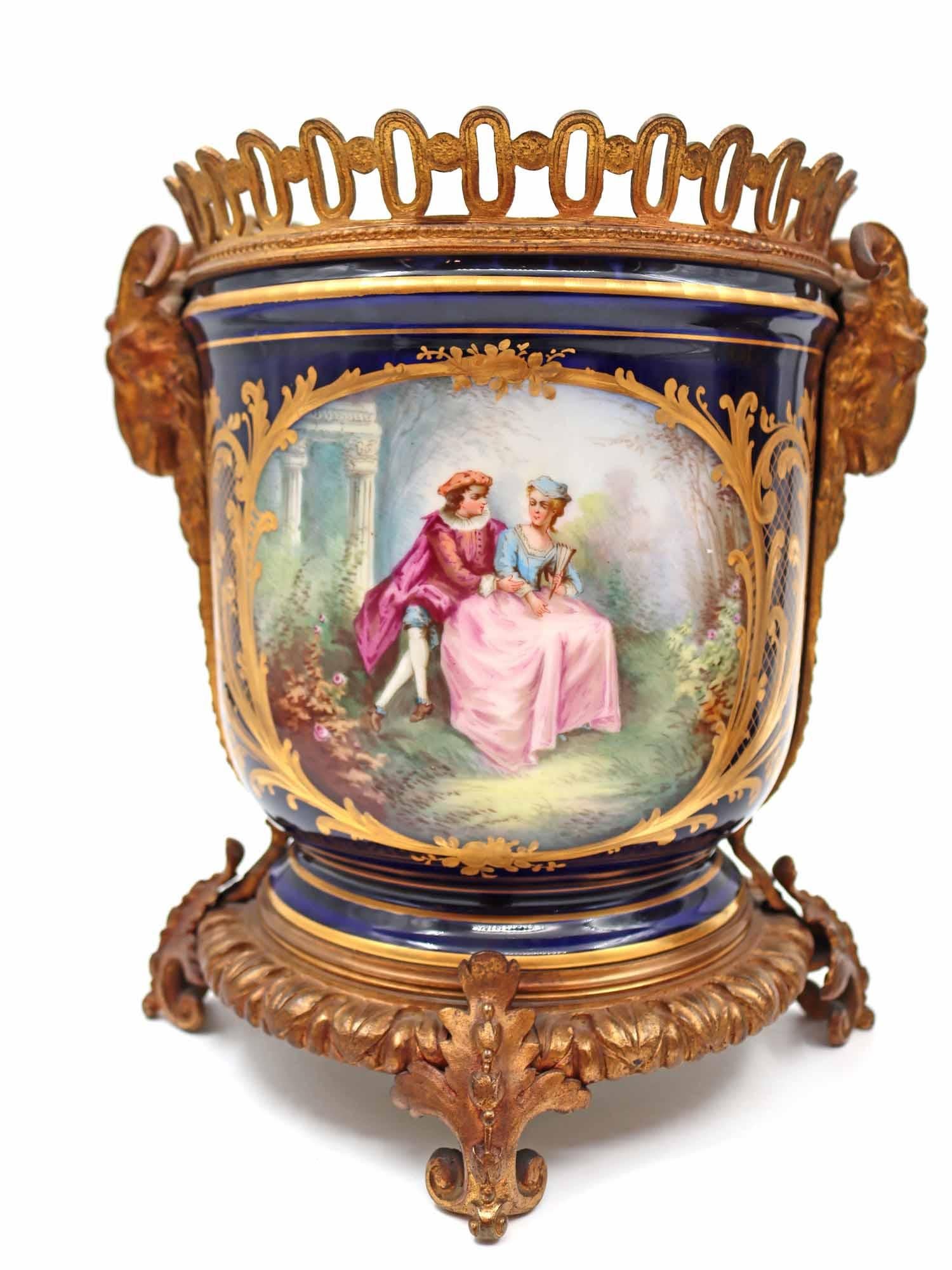 Pair of Napoleon III Porcelain and Gilt Bronze Planters 2