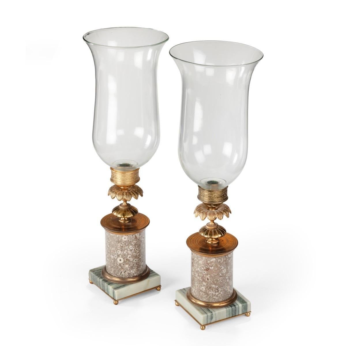 Marble A pair of decorative storm lamps