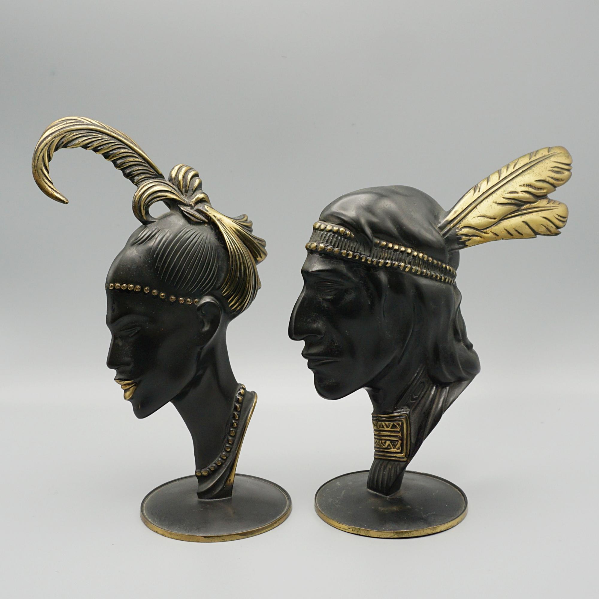 Mid-20th Century A Pair of Native American Bronze Busts Attributed to Richard Rohac For Sale