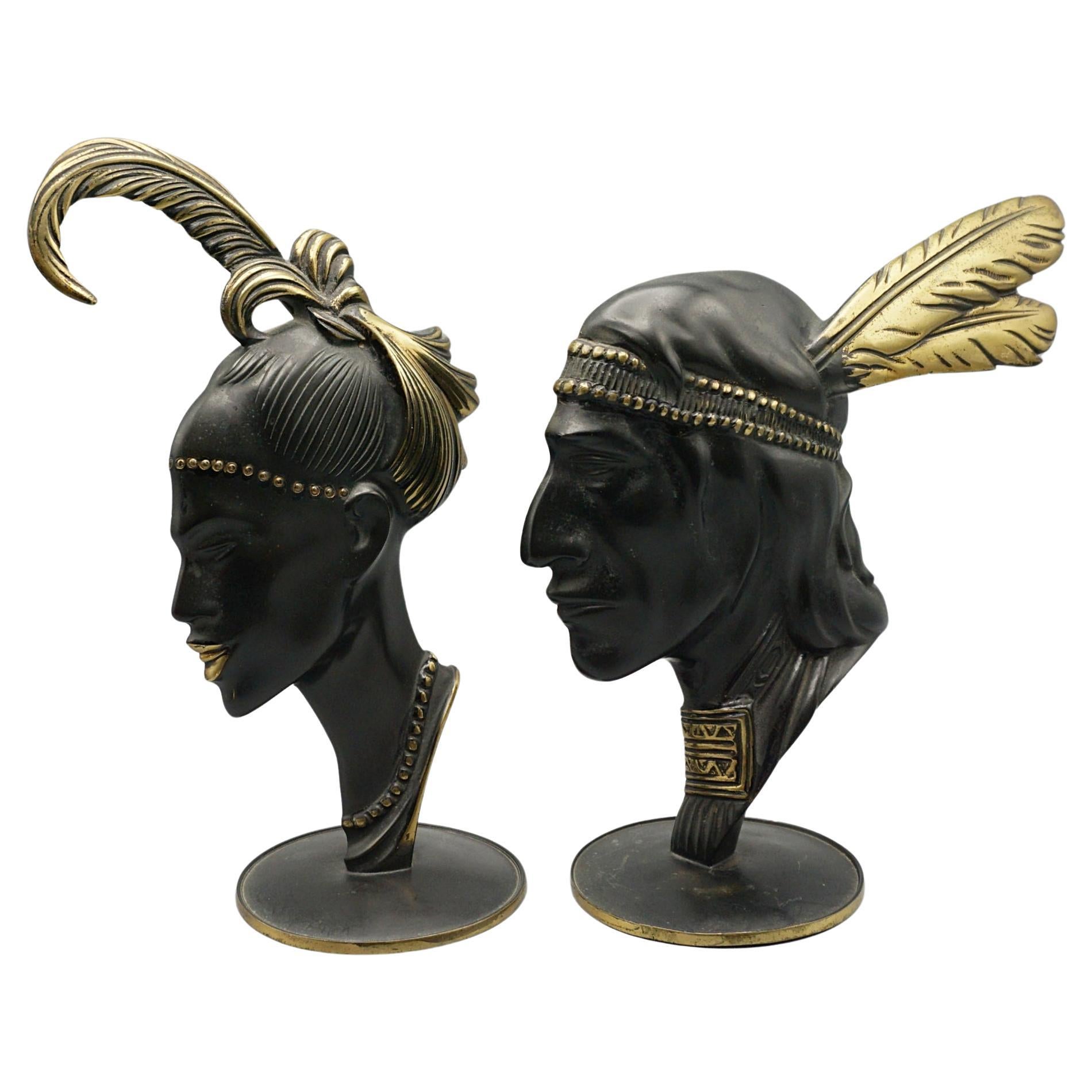 A Pair of Native American Bronze Busts Attributed to Richard Rohac