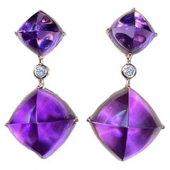 Pair of Natural Amethyst Sugar Loaf Drop Earring in 18K Rose Gold