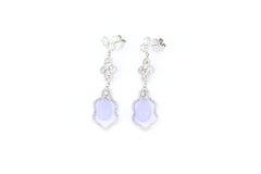 Pair of Natural Lavender Jadeite and Diamond Earrings in 18 Karat White Gold