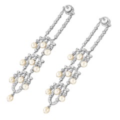 Pair of Natural Pearl and Diamond Drop Earrings