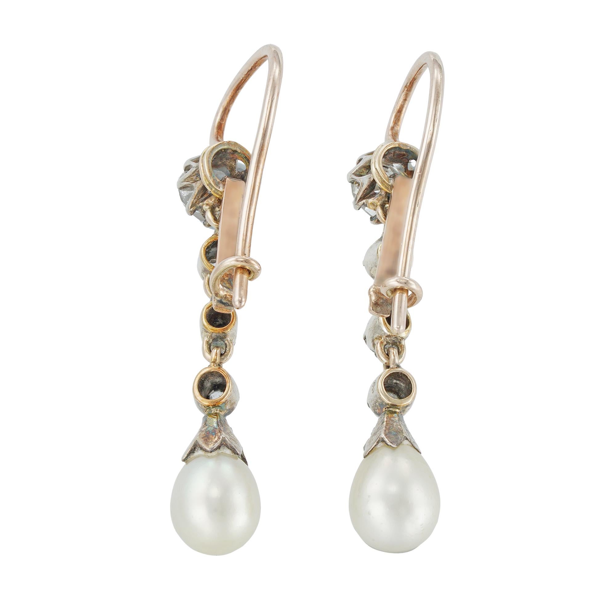 natural pearl and diamond drops earrings