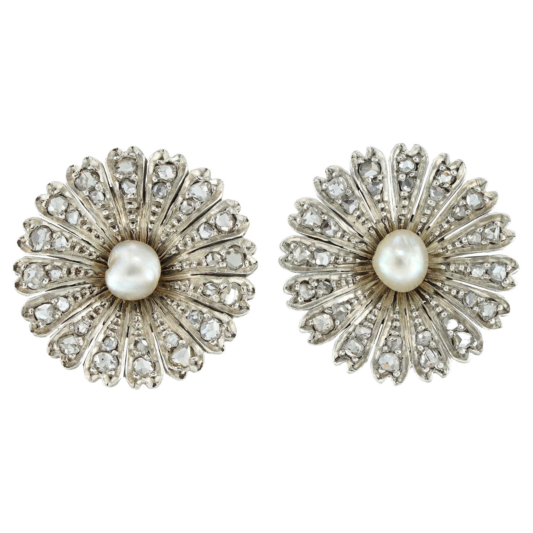 Natural Pearl and Diamond Oyster Shell Design Earrings For Sale at 1stDibs