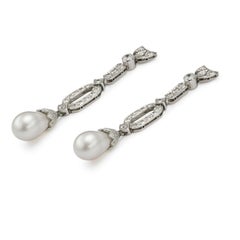 Pair of Natural Saltwater Pearl and Diamond Drop Earrings