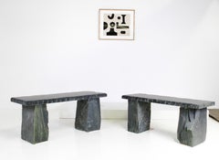 A Pair of Natural Solid Stone Garden Bench Seat – Smooth Top Welsh Slate
