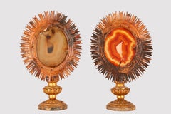 Paire de spécimens naturels d'agates ovales avec bougeoirs. Italie, 1830.