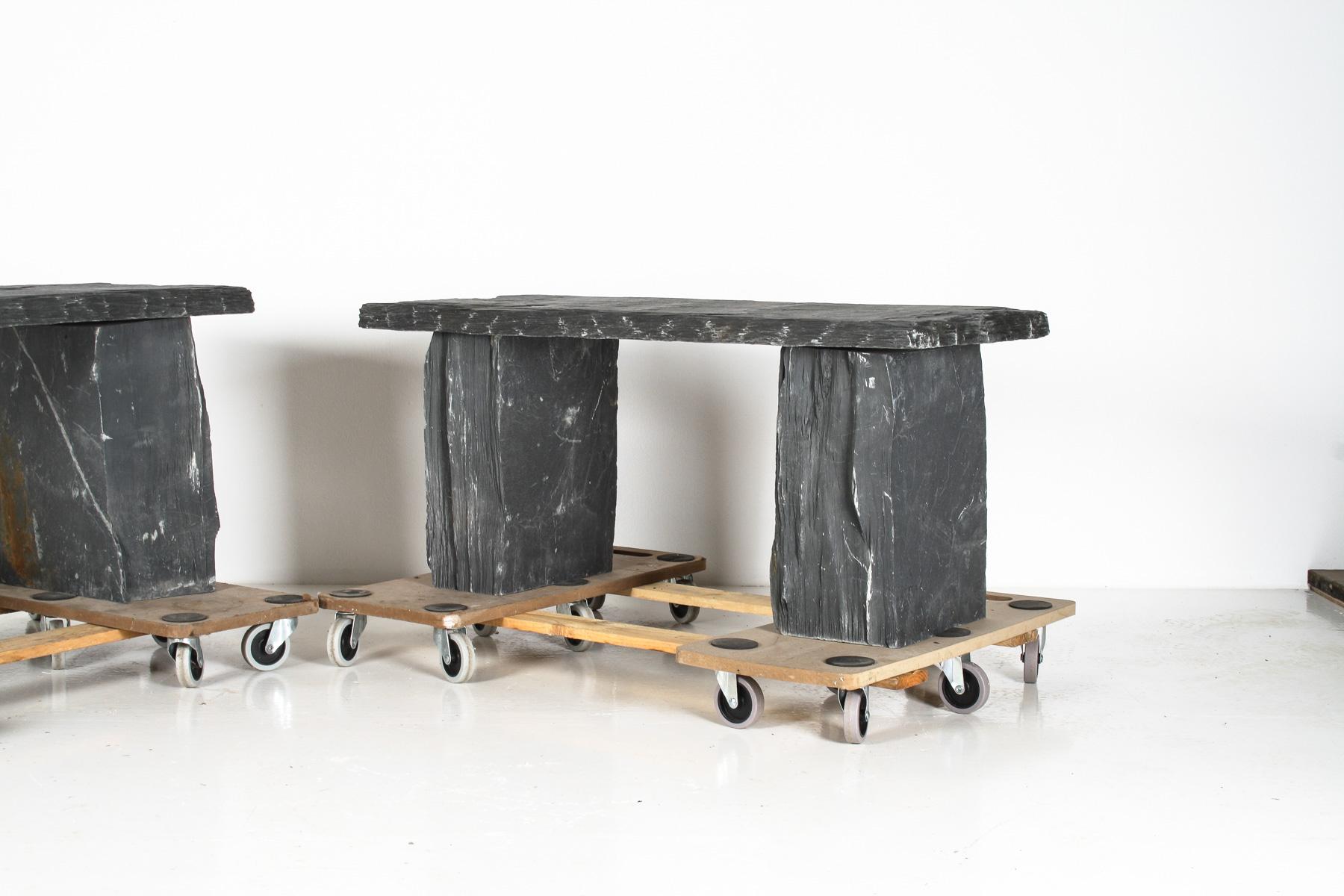 A Pair of Natural Wabi Sabi Stone Garden Bench Seats – Riven Welsh Slate 5