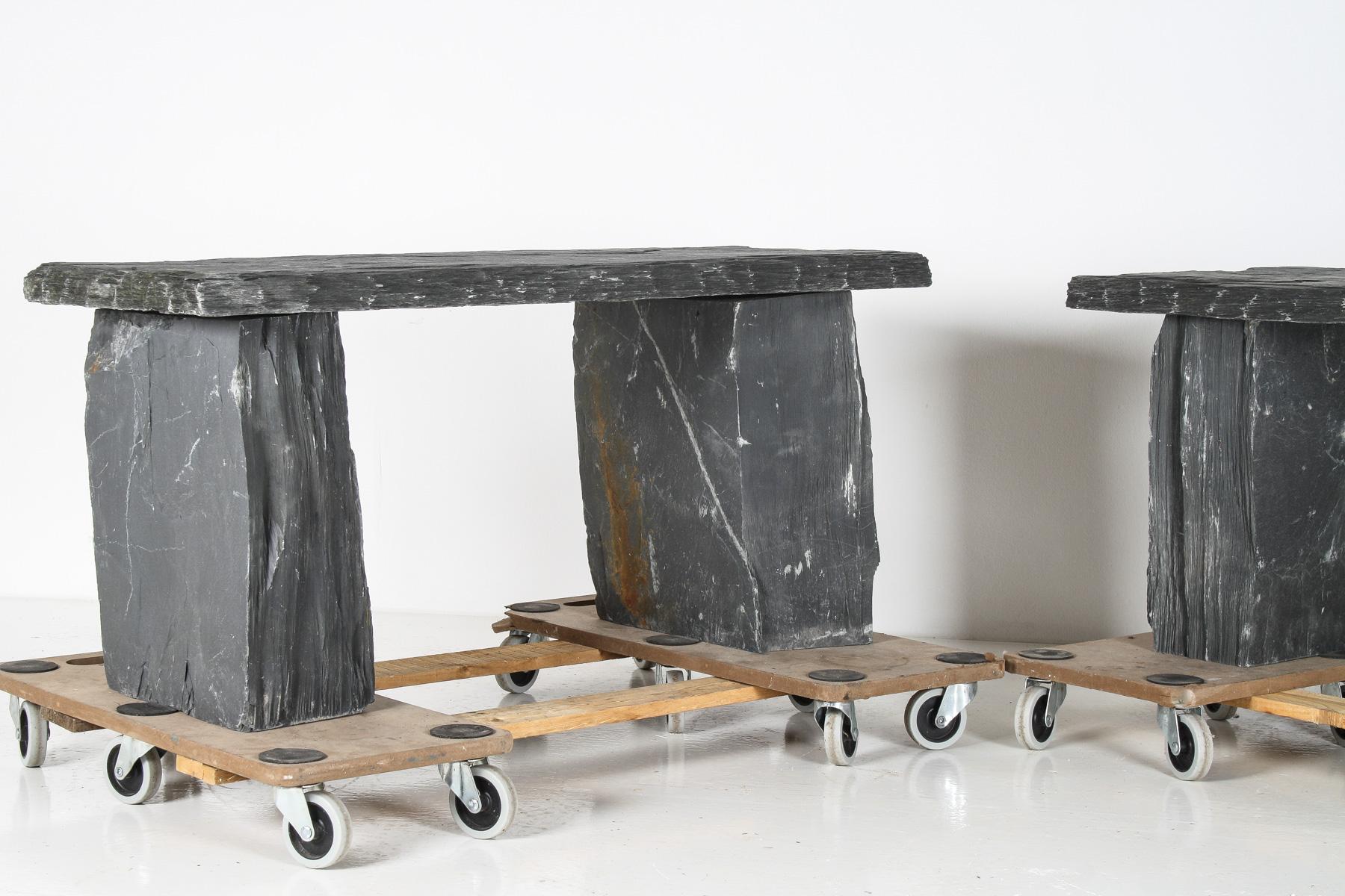 A Pair of Natural Wabi Sabi Stone Garden Bench Seats – Riven Welsh Slate 7