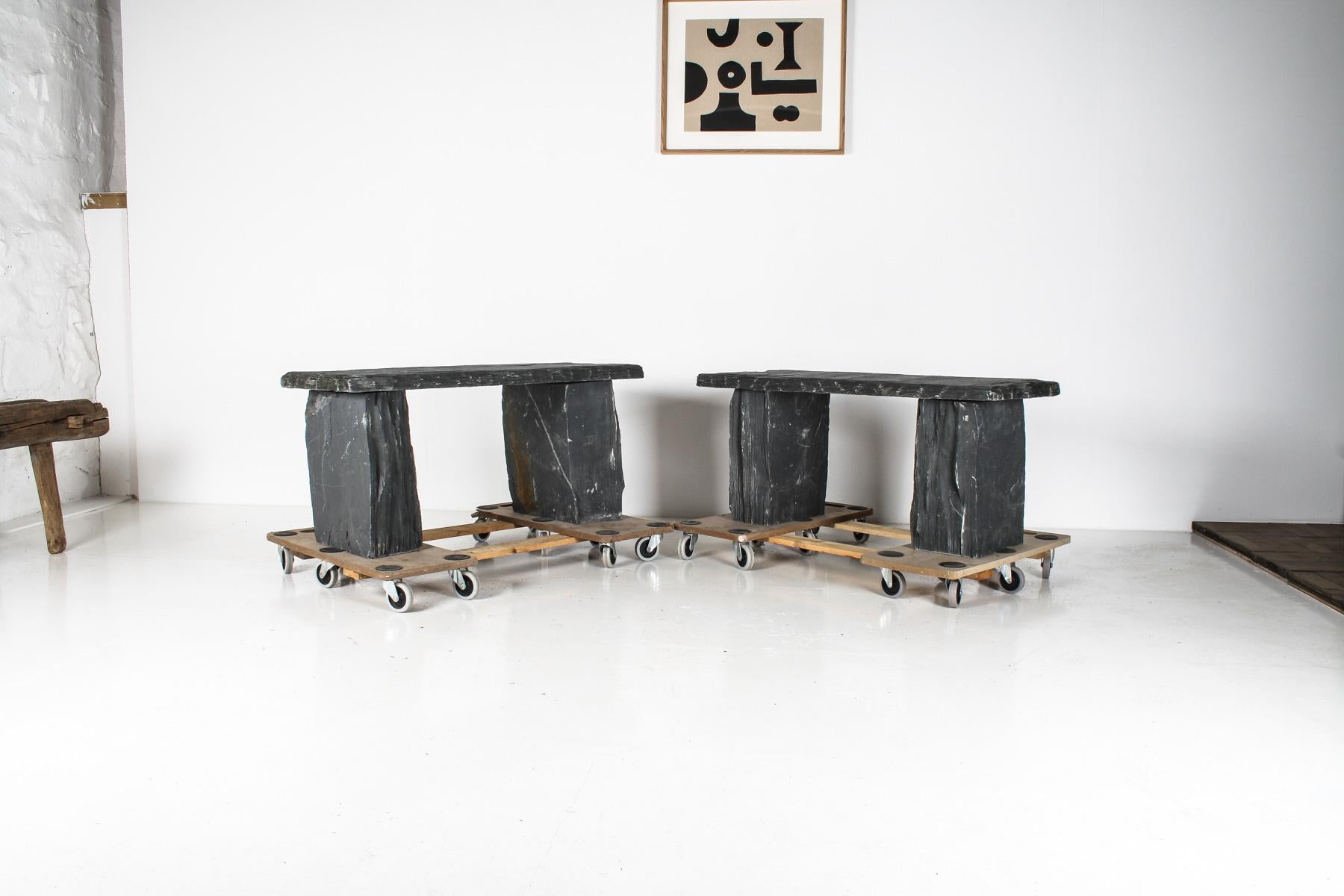 A Pair of Natural Wabi Sabi Stone Garden Bench Seats – Riven Welsh Slate 8