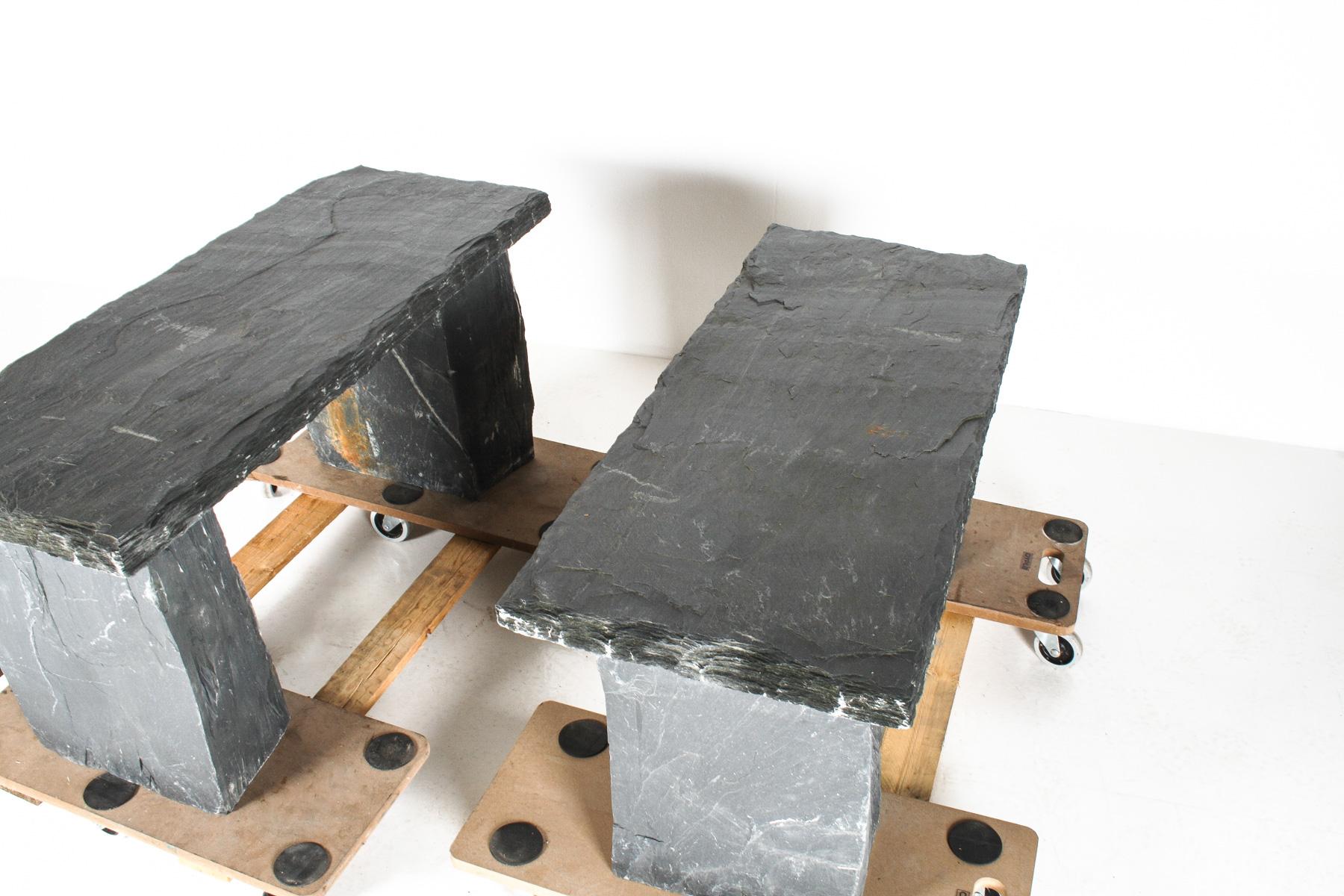 A Pair of Natural Wabi Sabi Stone Garden Bench Seats – Riven Welsh Slate 9