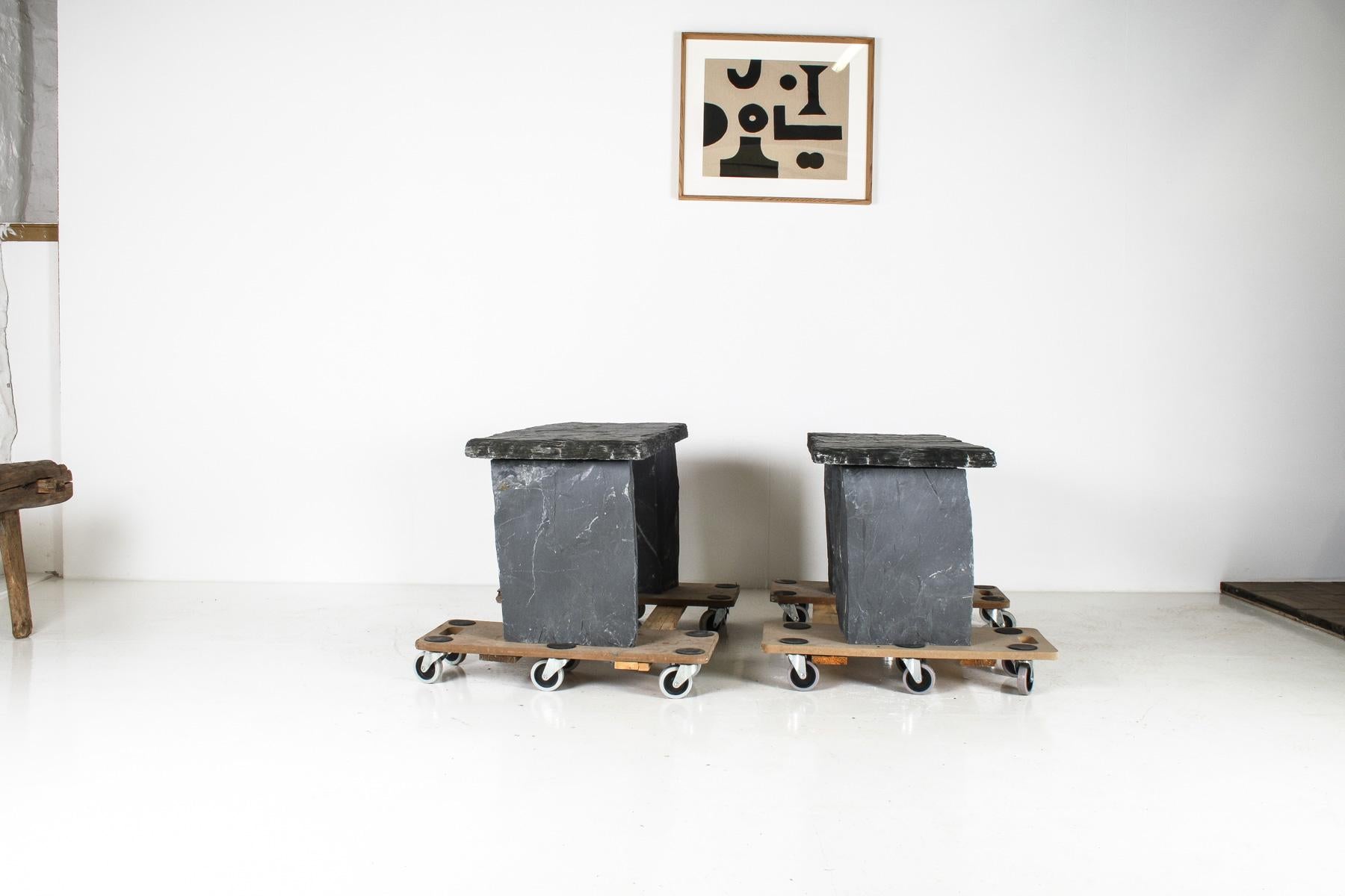 A Pair of Natural Wabi Sabi Stone Garden Bench Seats – Riven Welsh Slate 13